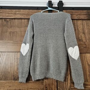 Gray M White Heart Elbow Patches Pads Cozy Warm Sweater